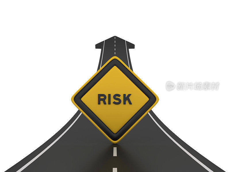 道路箭头与风险道路标志- 3D渲染
